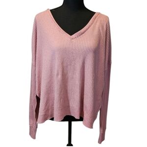 Wild Fable Oversized V-neck Dusty Pink Ribbed Pull Over Top Size S